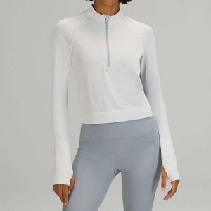 LULULEMON Rest Less Cropped 1/2 Zip Diagonal Rib Silver Drop / White Size 8